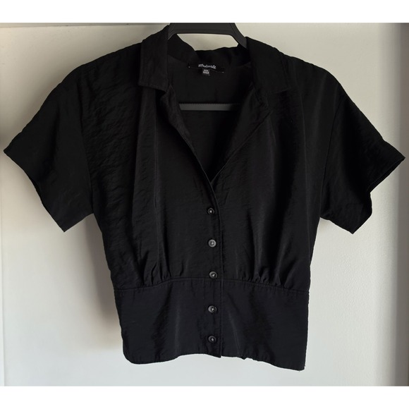 Madewell Tops - Madewell Blouse XXS Black Solid Collared Short Sleeve Top Shirt Women Classic